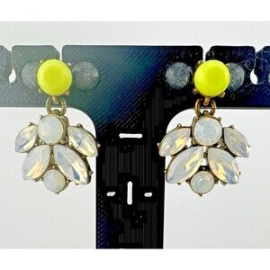 J Crew Dangle Earrings Retired AB Rhinestones and  Lime Chartreuse Accent